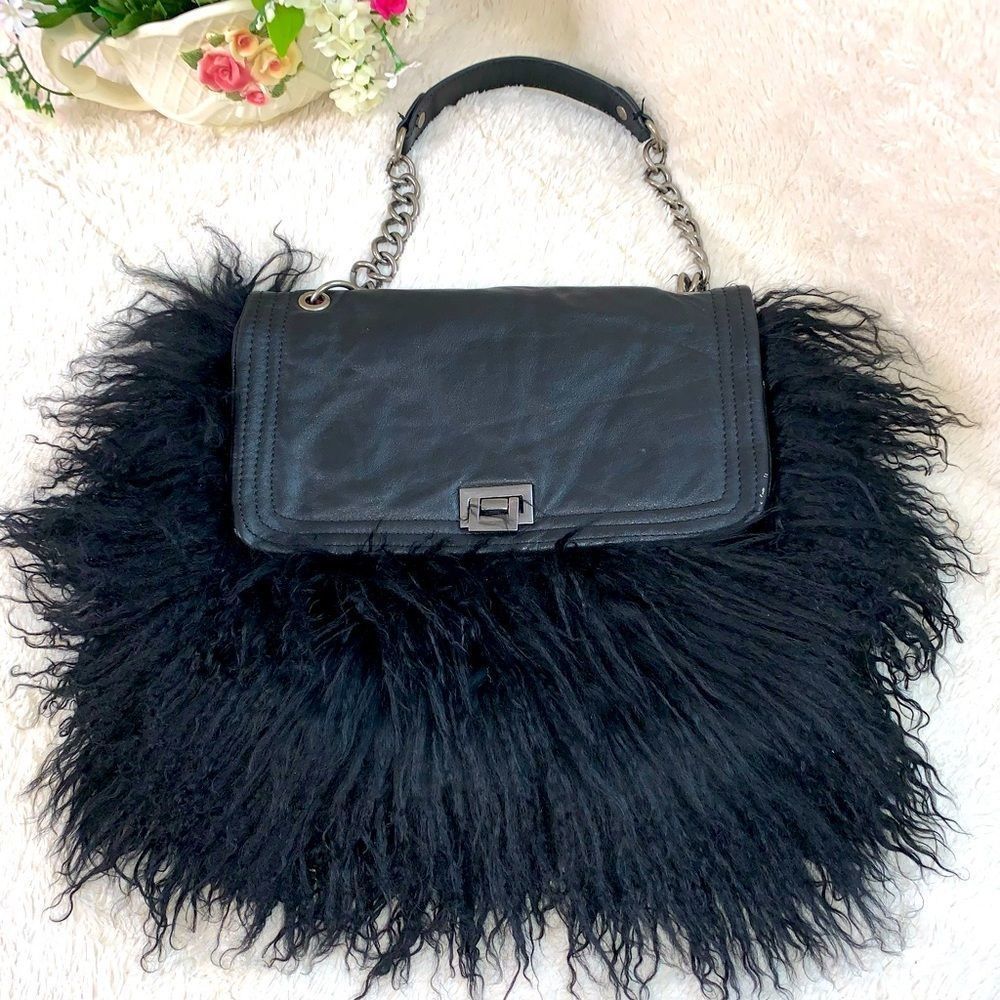Unique Shabby Chic Rare Fiona Kotur Muses Black Shag Purse